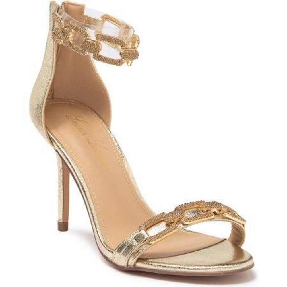 Lauren Lorraine Farla Gold Rhinestones Open Chain Ankle Strap Formal Sandal